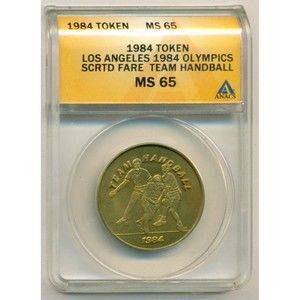 1984 Los Angeles Olympics SCRTD Fare Team Handball Token MS65 ANACS